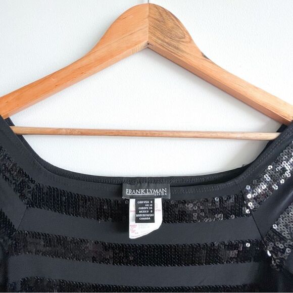 Frank Lyman Sequin Top Black Stretchy Stripes Short-Sleeved Women's 8 - Picture 4 of 8